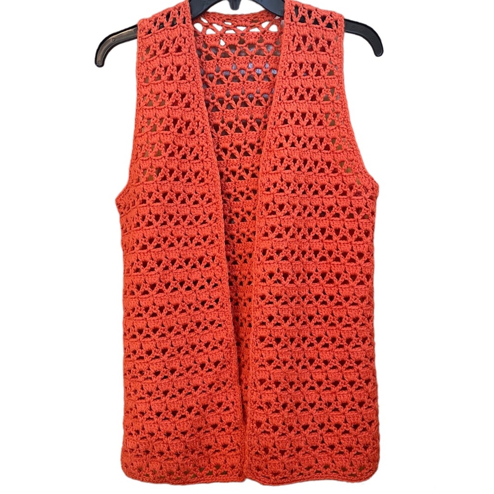 Vintage Orange 1960’s-1970’s Handmade Open Front Knit Vest